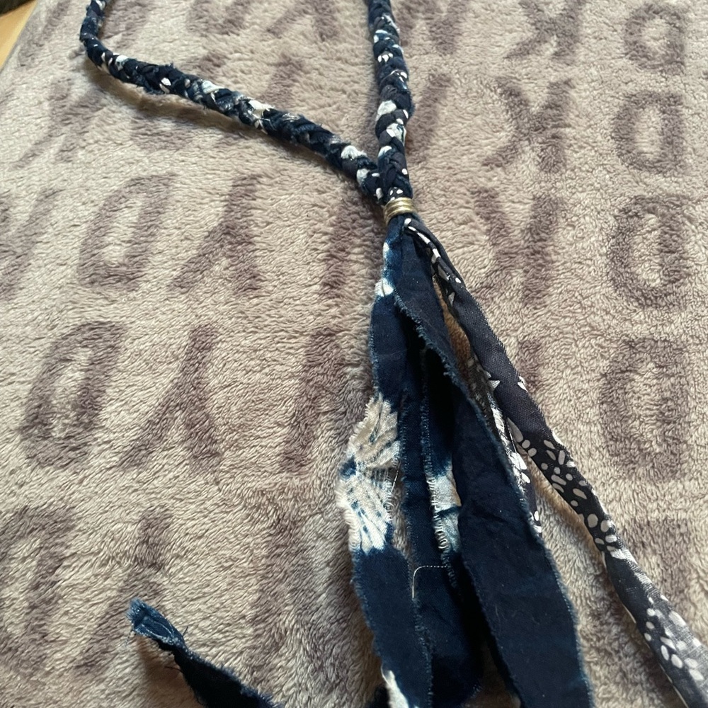 NWT Free People Navy Blue Braided Fabric Tassel Necklace
